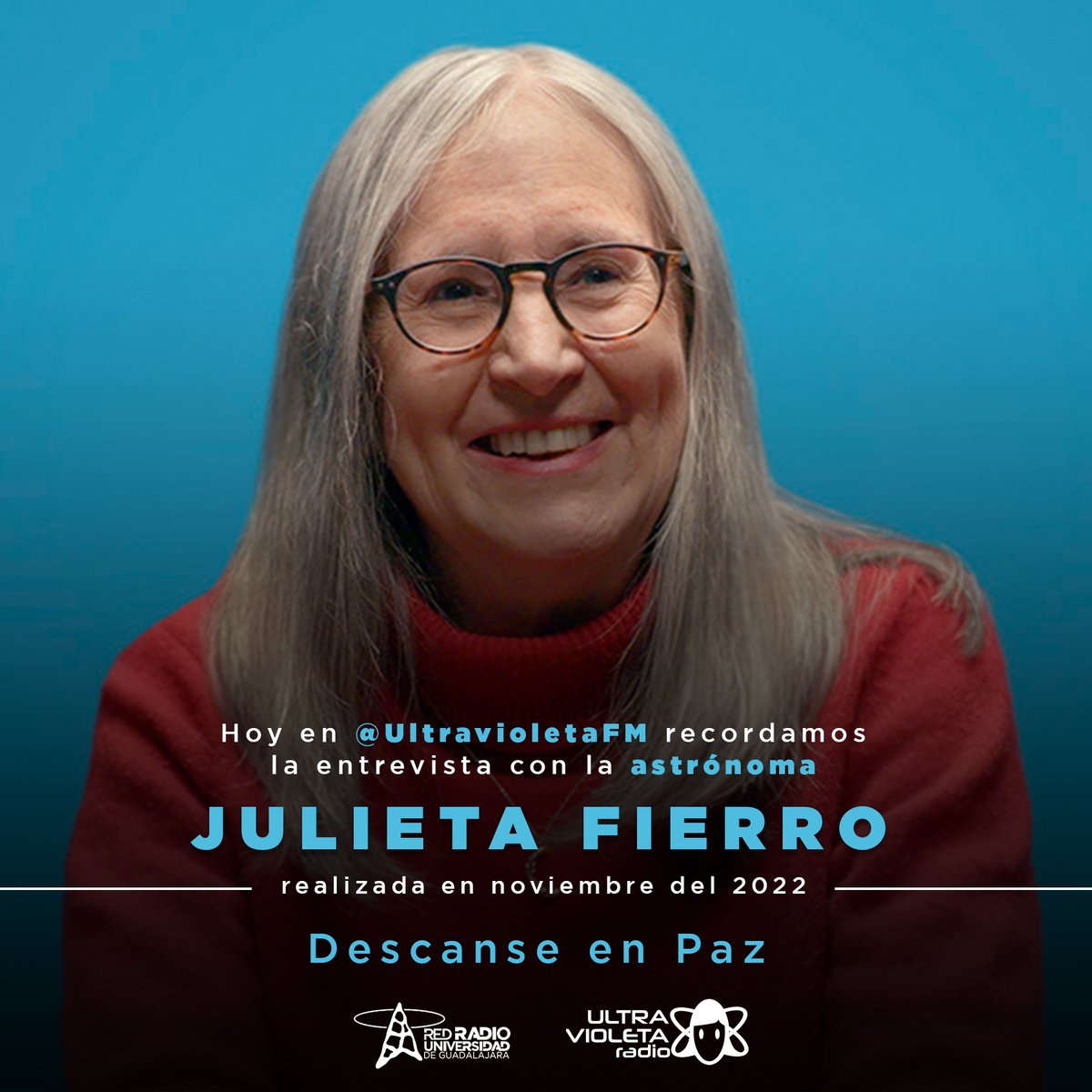 Radio Universidad de Guadalajara (@radioudeg) on Twitter photo ✨Hoy en <a href="/UltravioletaFM/">Ultravioleta_radio</a> recordamos una entrevista realizada en 2022 con la astrónoma Julieta Fierro. Descanse en paz. 🕊️
Sintoniza el 104.3FM 📻 ✨Hoy en <a href="/UltravioletaFM/">Ultravioleta_radio</a> recordamos una entrevista realizada en 2022 con la astrónoma Julieta Fierro. Descanse en paz. 🕊️
Sintoniza el 104.3FM 📻