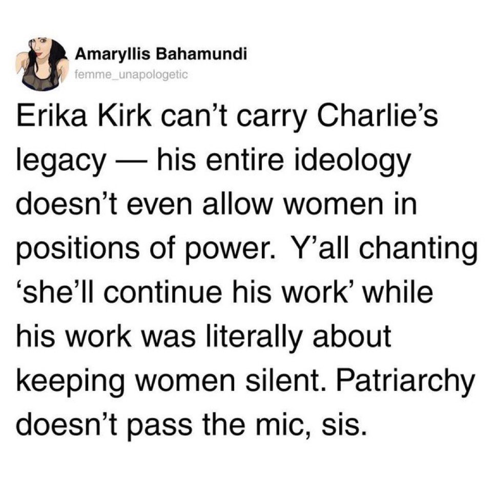 No, no. Charlie just wanted them to prioritize motherhood. I’m the one who wants women silenced.