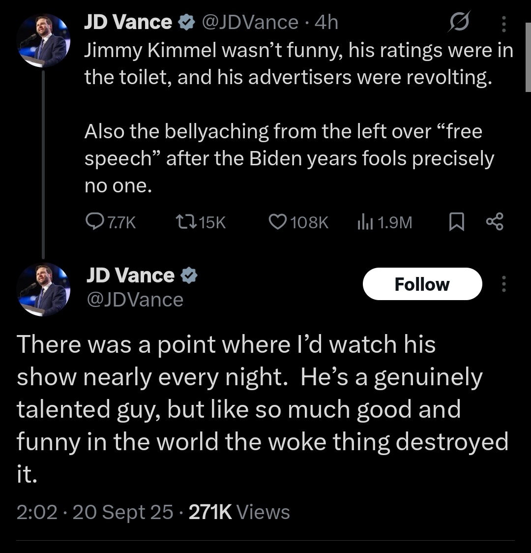 nise_yoshimi's tweet image. JD Vance offers a glimmer of hope for the future in his illustration of how when you say Donald Trump things without his specific way of speaking, which lends the whole thing a camp sort of appeal, you just sound like a whiny, off-putting moron
