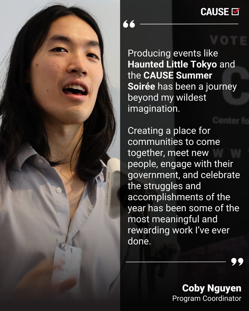 CAUSEusa's tweet image. Thanks Coby Nguyen, CAUSE Programs Coordinator, for producing events like CAUSE Summer Soirée, Haunted Little Tokyo, &amp;amp; many other initiatives that highlight civic engagement &amp;amp; community building.

Can't wait to see what's next for him as a proud CAUSE Leadership Academy alum!