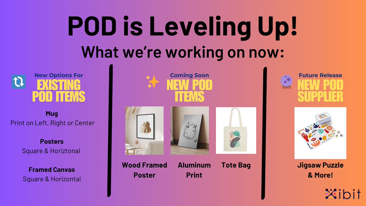 Xibit_App's tweet photo. 🚀 POD is leveling up!

We're working hard to bring you:

🔃 More ways to print what you already love
✨ Fresh new products
🔮 Surprises from a new supplier (hello, puzzles 🧩👀)

❤️ Hit follow to stay in the loop! https://t.co/EyjwM2h12S