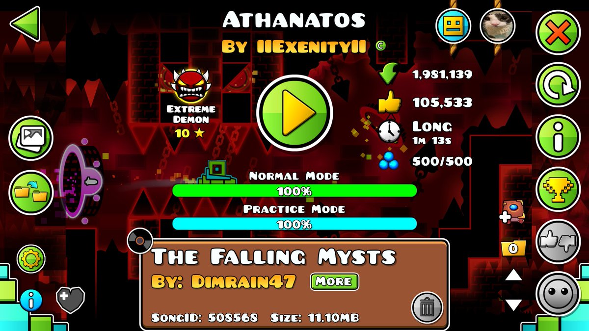 Athanatos 100%, new hardest and fluke from 69% (2 mins before 100% LOL), didnt expect to beat this at all

4900 atts yay