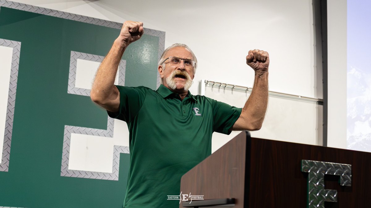 EMUFB's tweet photo. Excited to have Coach Rick Debacker as our honorary coach tomorrow afternoon!

#ETOUGH ⛓️ #TheClimb https://t.co/3jsxdL2Z67