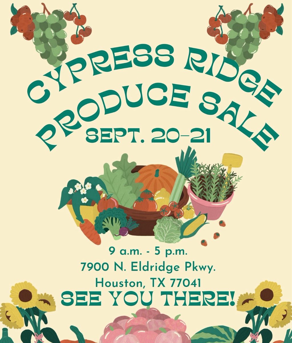 Abe Lozano (@drlozano_cfisd) on Twitter photo Stop by our annual produce sale this weekend! <a href="/CypressRidgeHS/">Cypress Ridge HS</a> has the freshest produce around! <a href="/CyFairISD/">Cypress-Fairbanks ISD</a> <a href="/cyridgehsband/">Cypress Ridge Mighty Ram Band</a> <a href="/CFISD_FineArts/">John Morrison</a> #RamPride #RamNation #CFISDspirit Stop by our annual produce sale this weekend! <a href="/CypressRidgeHS/">Cypress Ridge HS</a> has the freshest produce around! <a href="/CyFairISD/">Cypress-Fairbanks ISD</a> <a href="/cyridgehsband/">Cypress Ridge Mighty Ram Band</a> <a href="/CFISD_FineArts/">John Morrison</a> #RamPride #RamNation #CFISDspirit