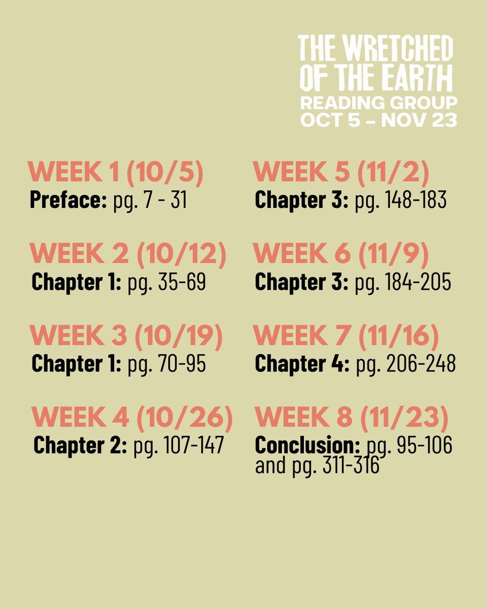 comlibprograms's tweet image. Join us to collectively study and discuss the revolutionary theory of Frantz Fanon’s The Wretched of the Earth! This reading group is for people in all stages of their political education journey.