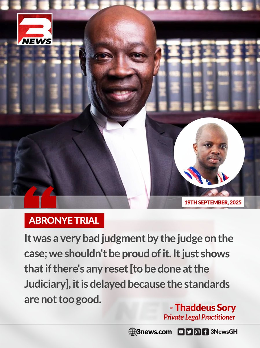 Private Legal Practitioner Thaddeus Sory condemns the judgment in the high-profile "Abronye" trial as "very bad," arguing it reflects poorly on judicial standards and delays necessary reforms within the judiciary.

#3NewsGH #TV3GH