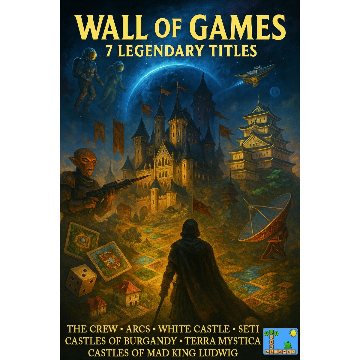 TheGameGetaway's tweet photo. ✨ Experience 7 Legendary Titles at The Game Getaway’s Wall of Games! 🏰🌌 Play The Crew: Quest for Planet Nine, Arcs, Castles of Mad King Ludwig, Castles of Burgundy, Terra Mystica, SETI, White Castle and more! With over 1,400 games to choose from, only $6 per person to play!🎲 https://t.co/5TTKymU8SR