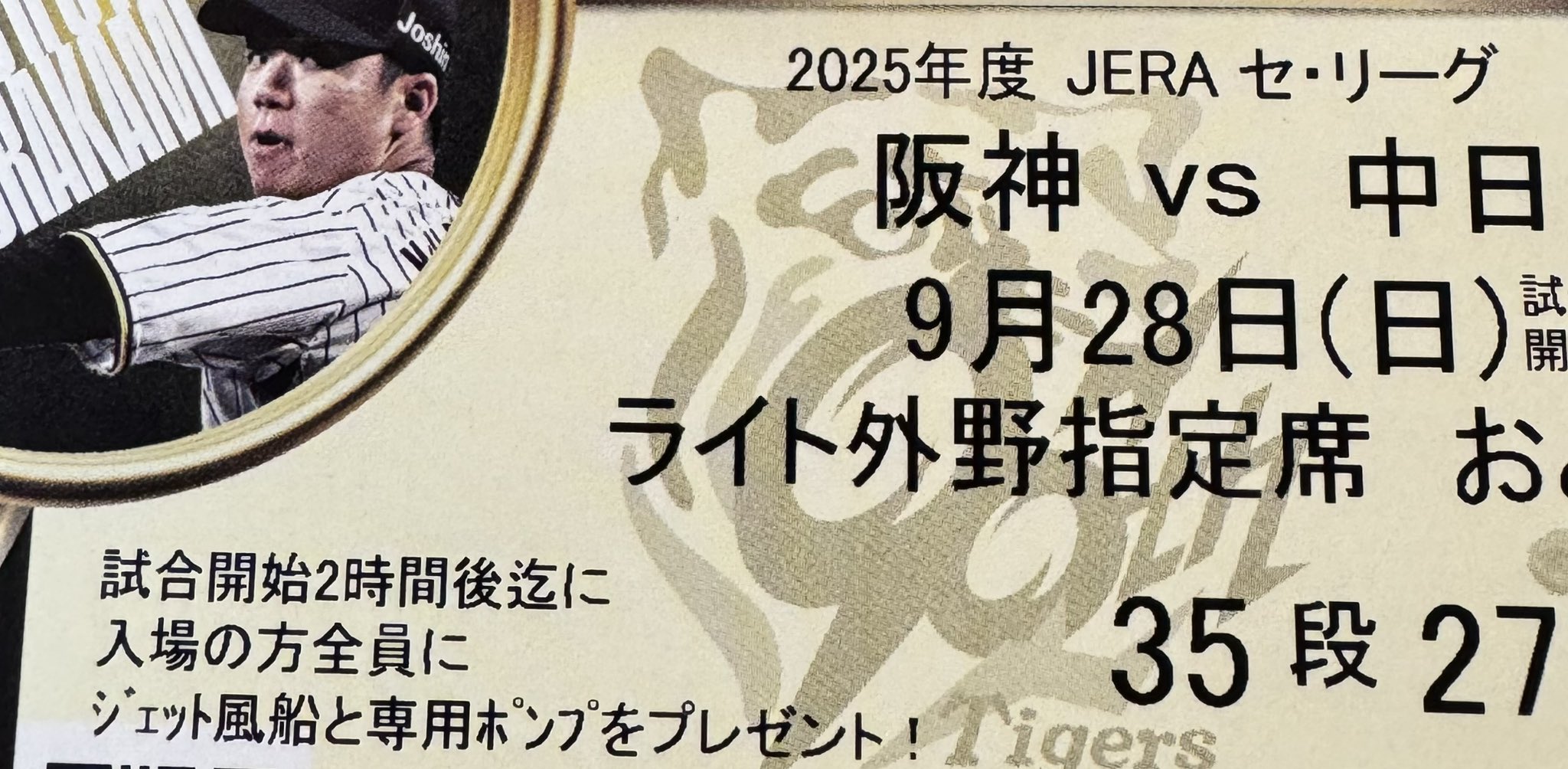 阪神 vs 中日 9月15日 試合チケット Yahoo!オークション - 9月15日（祝） 阪神 VS 中日 野球観戦