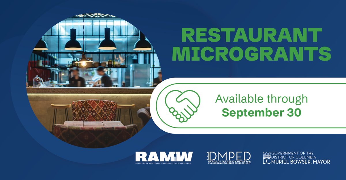 RAMWdc's tweet image. Attention DC Restaurant Operators: RAMW is awarding $100,000 in microgrants, up to $5,000, to restaurants across the District of Columbia to help you cover eligible operating expenses and invest in workforce development and technical assistance as you continue to recover and…