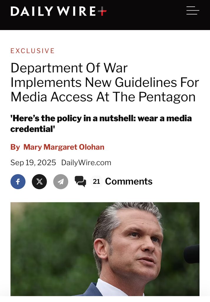 The “press” does not run the Pentagon — the people do. The press is no longer allowed to roam the halls of a secure facility. Wear a badge and follow the rules — or go home.