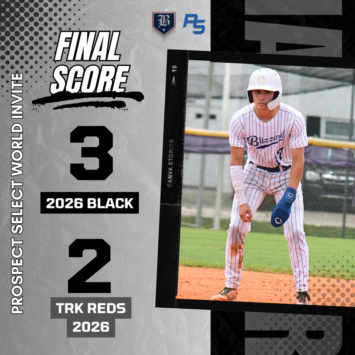 2026 Black start the <a href="/PSBaseballinc/">Prospect Select</a> World Invite with a win
<a href="/DohertyBre53915/">Brennan Doherty</a> 5IP, 2H, 0ER, 3BB, 9K
<a href="/KeeganFlansburg/">Keegan Flansburg</a> 1 for 2 - 2B, 2RBI
<a href="/BennyFenske/">Benny Fenske</a> 2 for 3 - 2H, 2R
<a href="/V_tellier2/">Van Tellier</a> 1 for 3 - H
<a href="/CarterNelson26/">Carter Nelson</a> 1 for 2 - H

#BlizzardBaseball