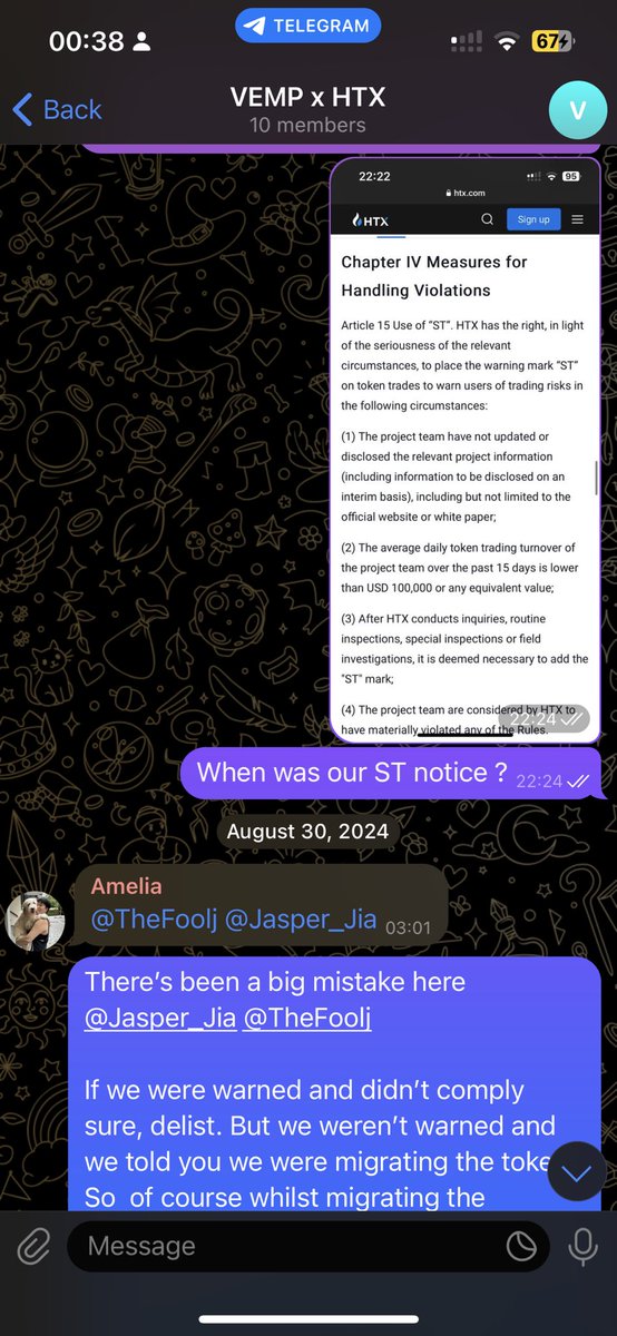 dominicVEMP's tweet image. Good to find out you are the head of listing. The exact same that happened to Ergo happened to $VEMP. You took $500,000 from us in listing fees, not once did you even give us any ST warning, and on top, we were halfway through discussing our token migration with your team.
