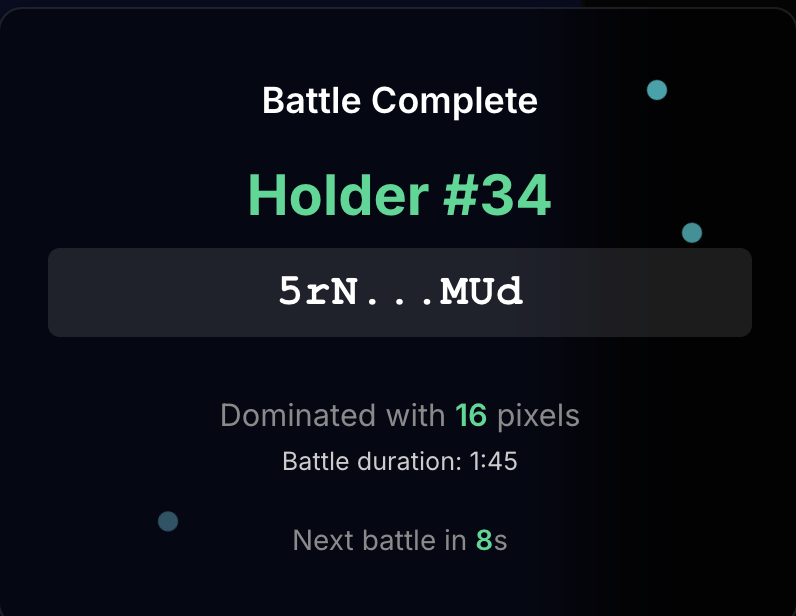 pixelpvpio's tweet photo. Holder #34 took the win home with 16 pixels
https://t.co/MKrQW5x5hX https://t.co/tlraLpwfSg