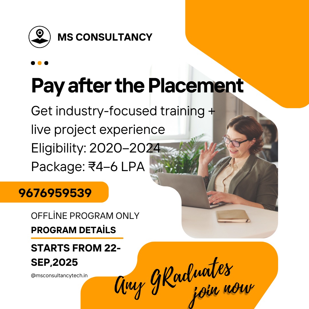 pavanmstech228's tweet image. Pay After Placement Program – Launching Now!
💼 Eligibility: 2020 – 2024 graduates
📞 Contact: 9676959539
registration link lnkd.in/gQXuVWwX
#PayAfterPlacement #MSConsultancy #JobReady #CareerGrowth #TrainingAndPlacement #FreshersHiring #ITCareers #2020To2024Batch