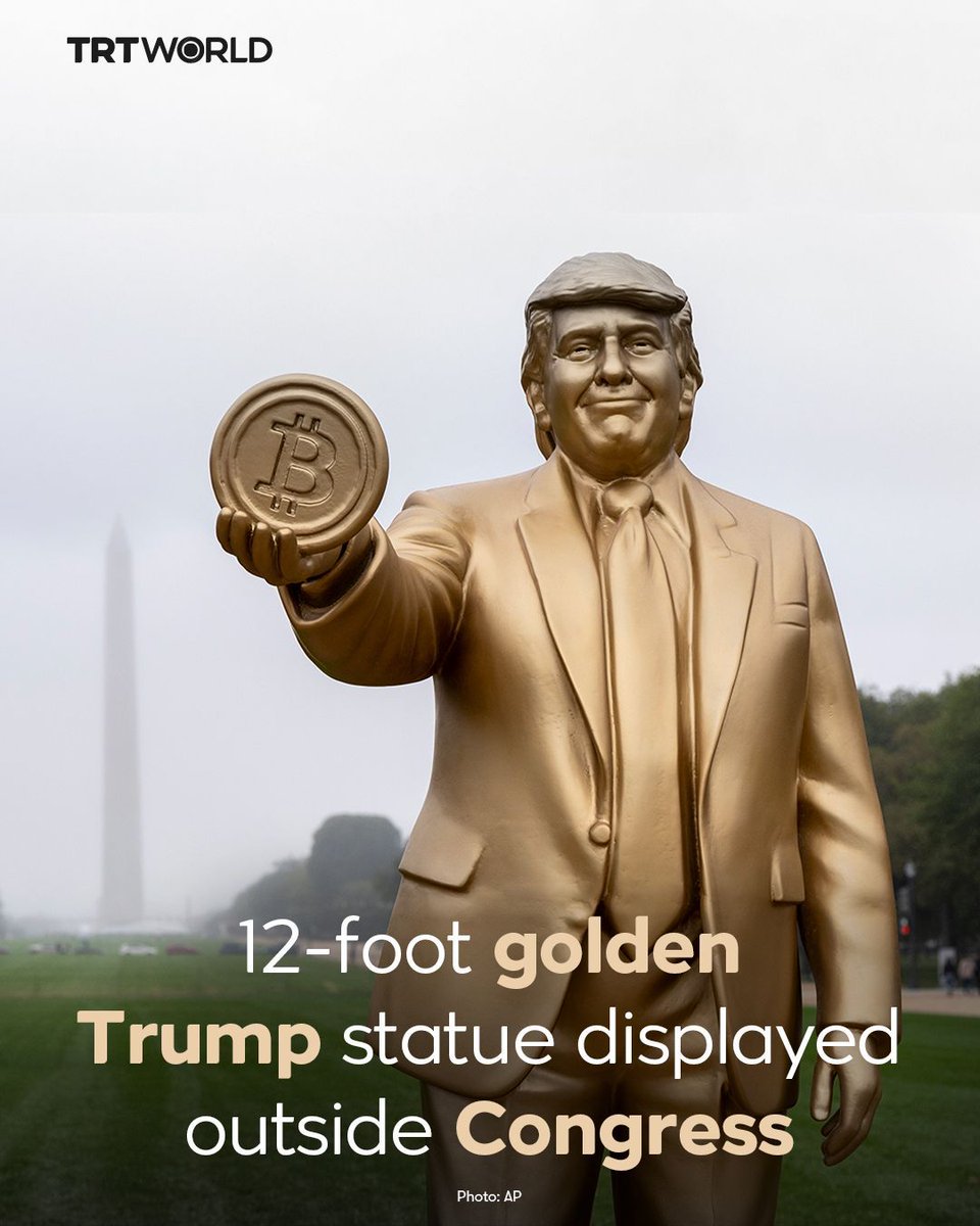 A 12-foot golden statue of President Trump holding a Bitcoin was displayed  for a few hours Wednesday outside Congress. According to USA Today, the  permit issued by US officials says the statue