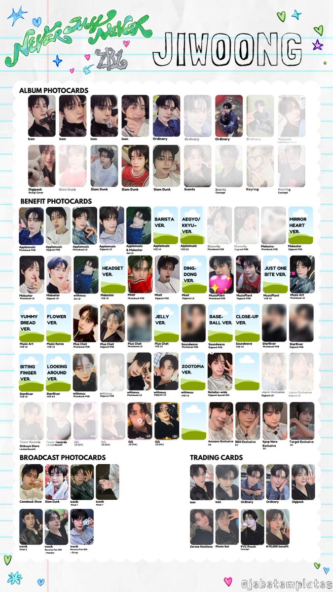 ZEROBASEONE zb1ゼベワン NEVERSAYNEVER 特典 ラキドロトレカ 交換 ktown ケタポ musicplant

【譲】
ktown4u ハオ、ユジン
musicplant リッキー、ギュビン

【求】同異種特典 ジウン

▶郵送📮
▶10/29,30 ワルツ埼玉手渡し
▶まとめての方優先
🌼別ポストで封入の交換も求めています