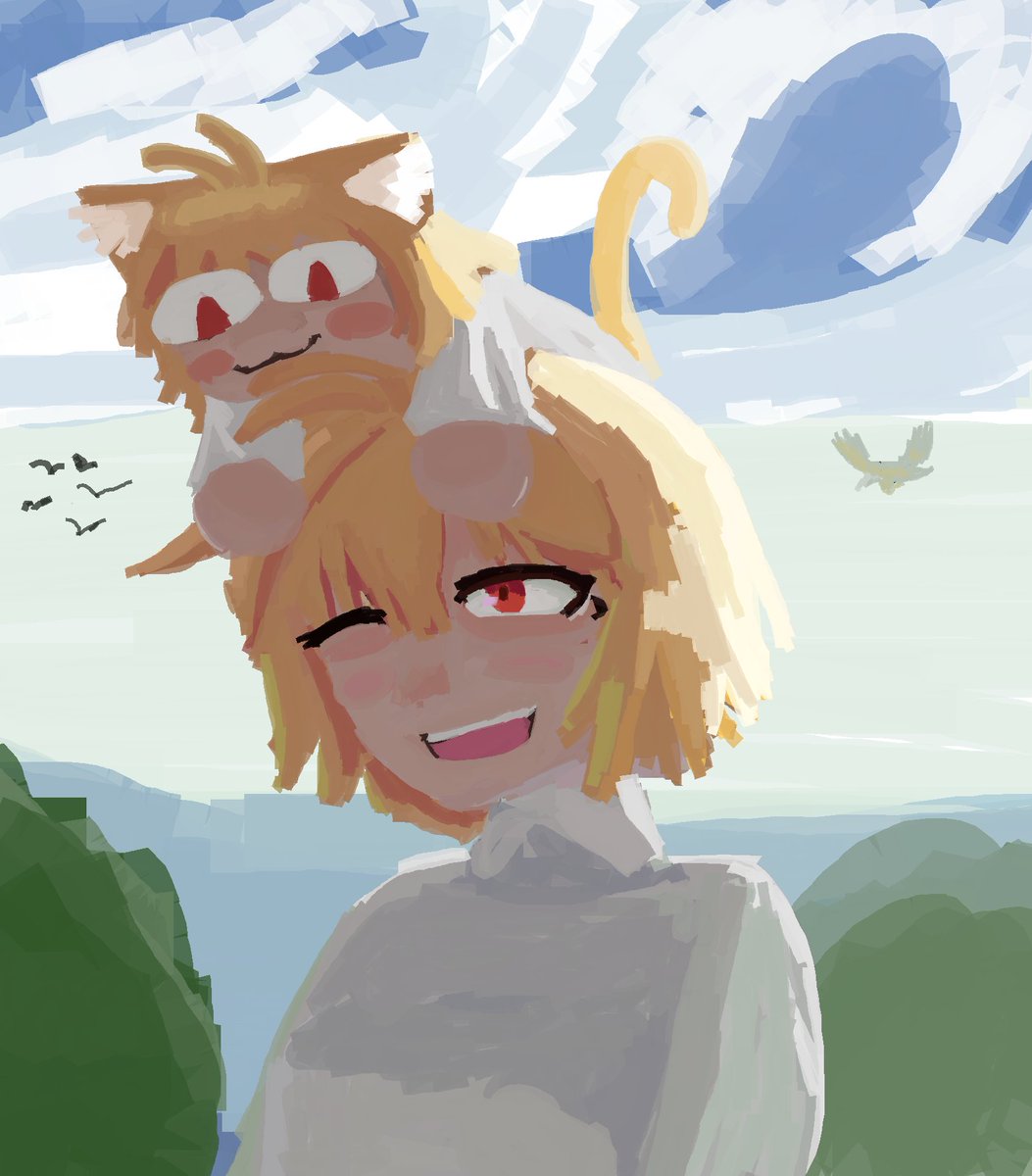 Cat on head Neco arc on paint 214/365