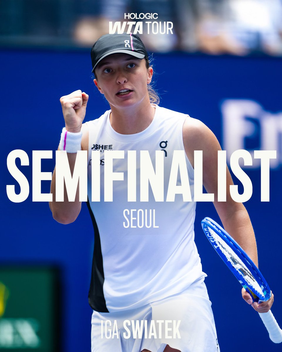 WTA's tweet image. SWIATEK IN STRAIGHT SETS 💪

@iga_swiatek makes the semifinals in Seoul with victory over Krejcikova.

#KoreaOpen