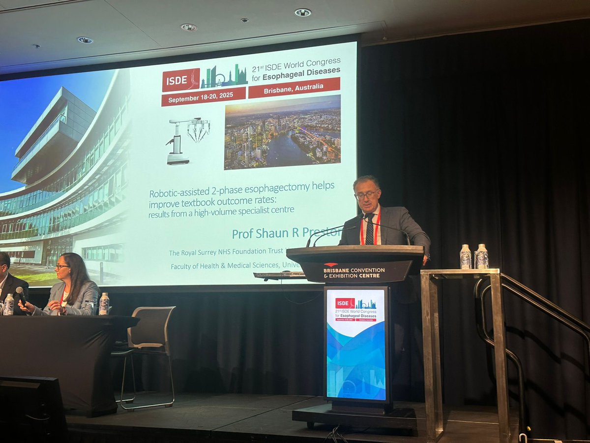 shaunrpreston's tweet image. A great honour to be invited by @isde_net to present a keynote lecture in #Brisbane #ISDE2025, on outcomes of robotic surgery at @RoyalSurrey. A wonderful opportunity to learn, and spread knowledge of the fabulous work by the amazing team in Guildford. #roboticsurgery #esophagus