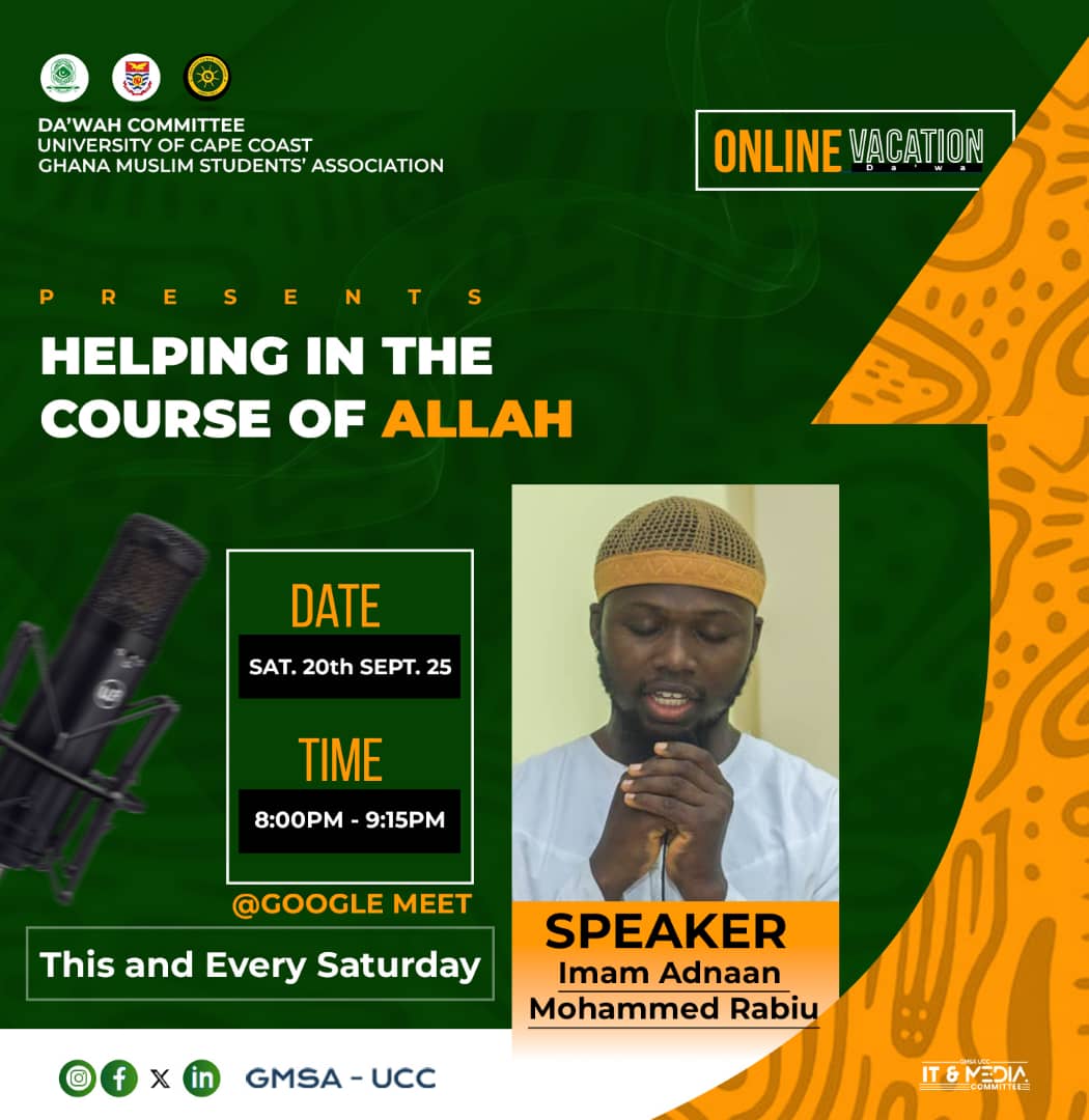 GMSAUCCOFFICIAL's tweet photo. ✿ السَّلامُ عليكُم ورحمةُ اللهِ وبركاتُه ✿

Alhamdulillāh, after some changes, we are back again with another inspiring session of our Online Vacation Da’wah Program 

📍 Venue: Google Meet

👉 Don’t miss it! Join us and benefit.
🔁 This and every Saturday! https://t.co/GdxadMn3p6