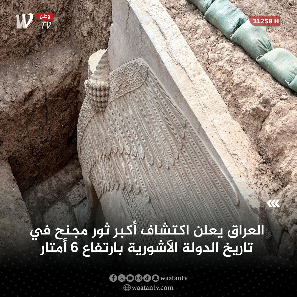اكتشاف أثري مهم يعزز الإرث الحضاري للعراق ..
حيث تم العثور على الثور المجنح الثاني الذي كان يزين واجهة قصر الملك الآشوري آسرحدون في موقع تل النبي يونس بمدينة الموصل أثناء أعمال التنقيب المشتركة للبعثة الألمانية . #ارض_الحضارات
