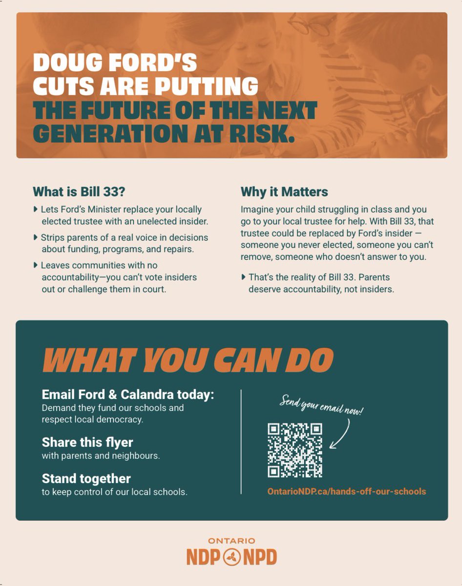 WendyGoodes's tweet photo. HANDS OFF OUR SCHOOLS @PaulCalandra!
The trustee issue is simply a distraction to mask your desire to sell our education system off to the highest bidder.
#CallYourMPP Ontarians, this is vital. https://t.co/r1F9uYXc1M