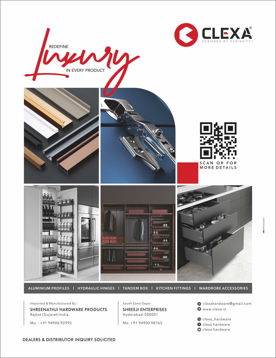 clue_hardware's tweet image. Explore via Whatapps: l.sanitaryclue.in/F2B7Hl
Elevate your living spaces with CLEXA's exquisite collection
Call
Clexa hardware
+91 9490098765
Follow Hardware clue Whatsaap channel l.sanitaryclue.in/2jccfH
#ModularKitchens #KitchenModules #ModularKitchenDesign #KitchenCabinets