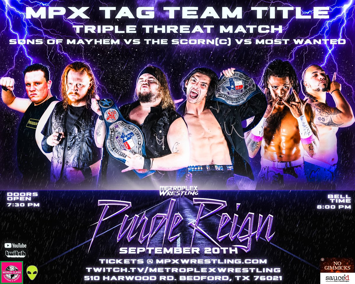 Sing it with us
🎵🎼  PURPLE REIGN🎼🎵

THIS SATURDAY JOIN OUR BIGGEST SHOW OF THE YEAR!!

Tickets are still available but going fast 
MPXWRESTLING.COM 

#prowrestling #MPX #DFW #MPXADDICTS