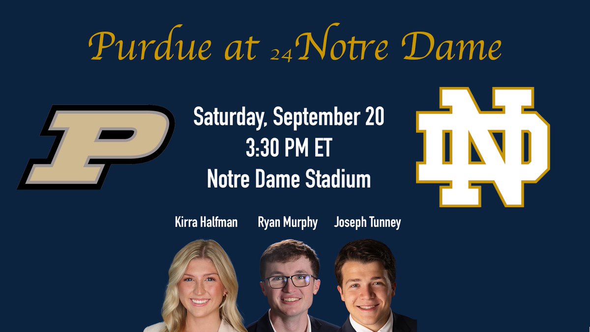 The Irish are (Pur)due for a win!

🏈: Purdue at No. 24 Notre Dame
🏠: Notre Dame Stadium
🎙️: Kirra Halfman, Ryan Murphy, and Joseph Tunney
🔗: wvfi.nd.edu (Click the Sports button)