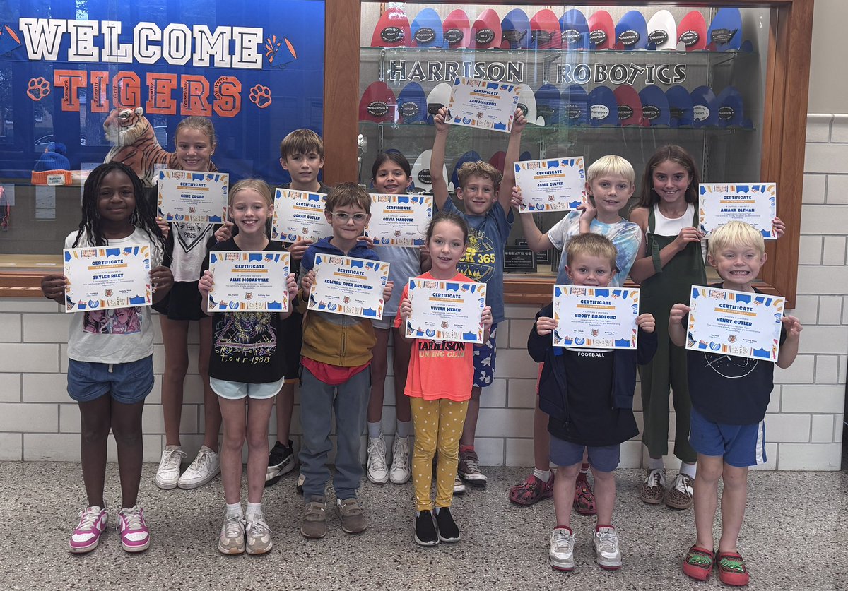 Congratulations to our latest Tiger Certificate winners who are always demonstrating RESPONSIBILITY in and out of the classroom! We are #HarrisonProud of you! Continue being responsible and being a role model for others!