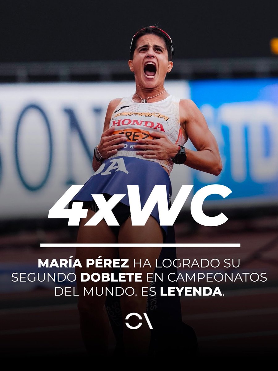 👑🌍 MARÍA ES DE LEYENDA

<a href="/garciaperezmari/">María Pérez OLY</a> se ha impuesto en los 20 kilómetros marcha del Campeonato del Mundo de Tokio, sumando así su segundo doblete consecutivo en mundiales de atletismo. Con esta, la granadina suma 4 oros en citas globales al aire libre, tantos en pruebas