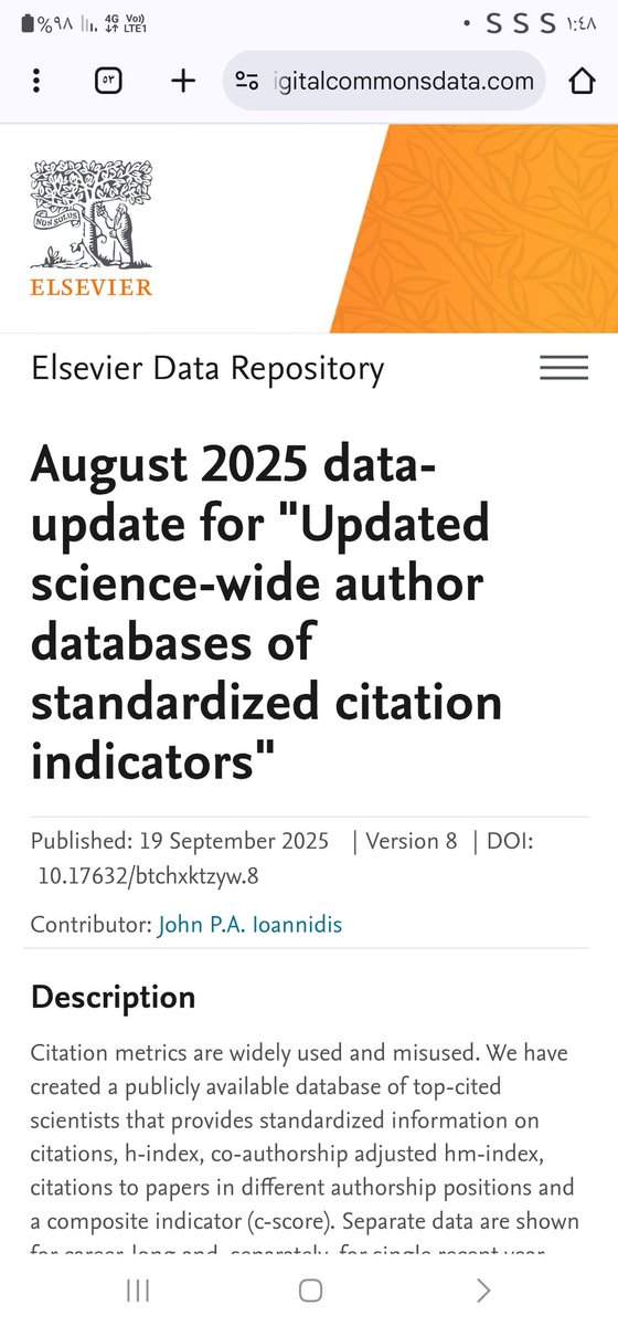 وتصيف جامعة ستانفوردالأمريكية لقائمة 2% من العلماء الأكثر تأثيرا على مستوى العالم يشمل كل التخصصات.
ويعتمد على عدة عوامل منها:
عدد البحوث
 ورصانتها
 وعدد الاستشهادات المرجعية لها 
ومعامل هيرش للباحث
حيث التصنيف منشورمن خلال دارالنشر (Elsevier)على الرابط:
elsevier.digitalcommonsdata.com/datasets/btchx…