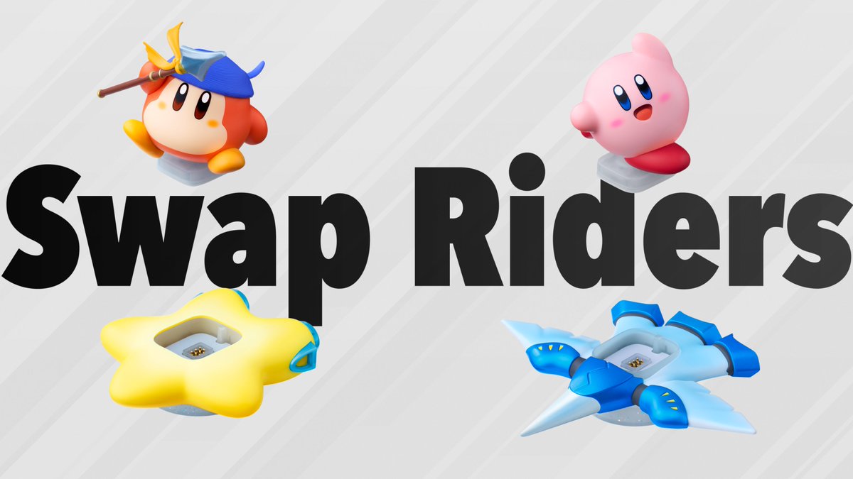 KirbyAirRiders's tweet photo. Just like in the game, you can mix and match riders and machines with #KirbyAirRiders amiibo! The combinations you create will be shown in game as well. https://t.co/D4EySvI0ZE