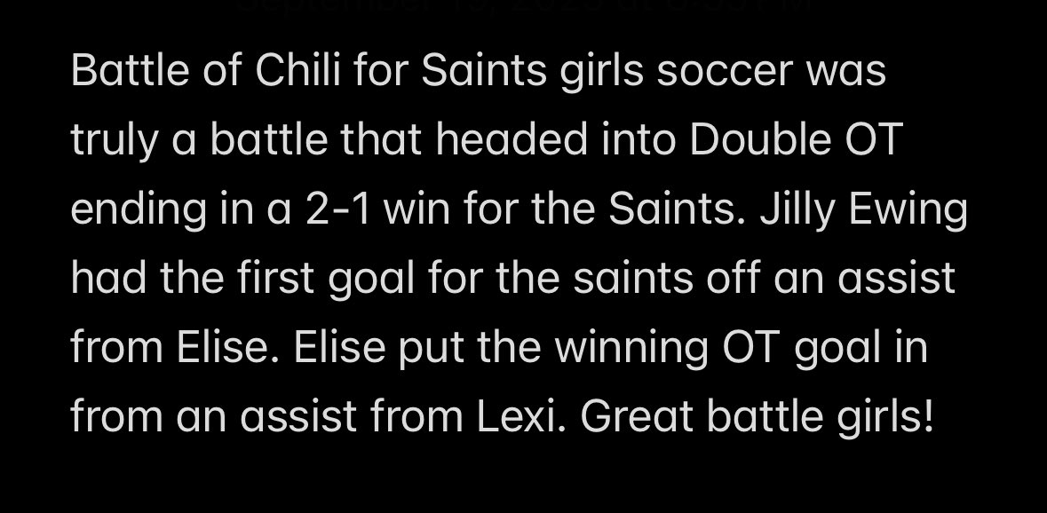 A battle tonight for the saints coming out with a 2-1 win in OT! Tessa Wood had 8 saves for the saints! <a href="/PickinSplinters/">Paul Gotham</a> <a href="/PrimetimeBall_/">Primetime585⭕️</a> <a href="/CCCSDathletics/">CCCSD Athletics</a> <a href="/CCCSDtweets/">Churchville-Chili Central School District</a>