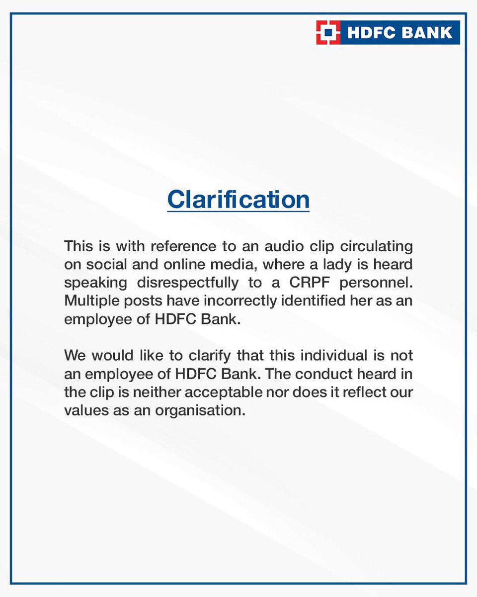 itsnisha03's tweet image. Now HDFC is saying she is not our employee if she is not your employee then how did she get the data of your customers and if she get it by some third person you should file a case of data breech and drag her to court and impose heavy fine on her .
#hdfcbank #CRPFsoldier #HDFC
