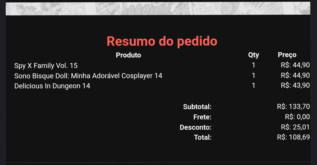 VPC222's tweet photo. @BBMangas Fiz o pedido dia 15 e foi faturado no mesmo dia. A compra foi de vários volumes de pré venda e dois ja lançados. Dai faturaram spy family 15 junto com os dois ja lançados. Mas até agora nao enviaram. De acordo com o prazo deles, ja deveria ter sido enviado https://t.co/XpOApgJrvw