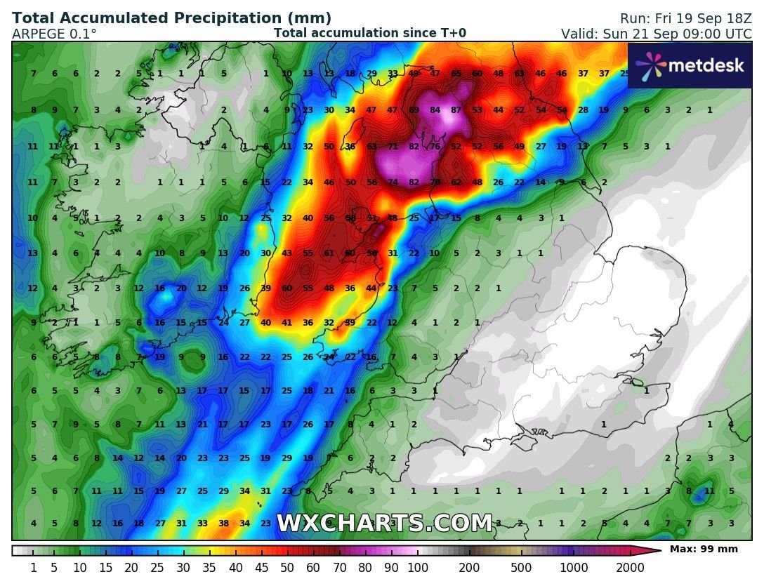 Wet Saturday ahead.

Still some variability in the guidance with how far south highest accumulations sit, but the general consensus is for a washout across northern England and N/W Wales.