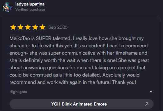 THIS- THIS REVIEW... AWWW MEE HEARTTTT🥹🩷 These are the things that keep me going as an artist and make my heart melt (*/ω＼*) 

Its been hard recently keeping up on comms with irl stuff but im super grateful to have people who support me &amp; stick along the way. Thank you sm 😭🩷