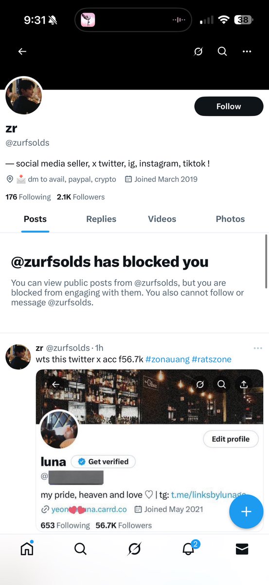 @/zurfsolds is a scammer i tried to buy a 5k acc off them and they said they would send me the details but they didn’t. i paid 25$ via paypal f&amp;f and they were being weird #ratzspace #ratszone