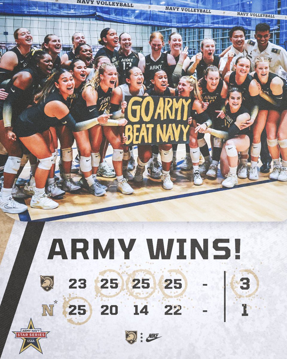 ⭐️𝐒𝐓𝐀𝐑 𝐒𝐄𝐂𝐔𝐑𝐄𝐃⭐️

The Black Knights secured the first star of the Army-Navy Star Series presented by USAA, with FIVE Black Knights finishing with 🔟+ kills‼️

#GoArmy || #BeatNavy