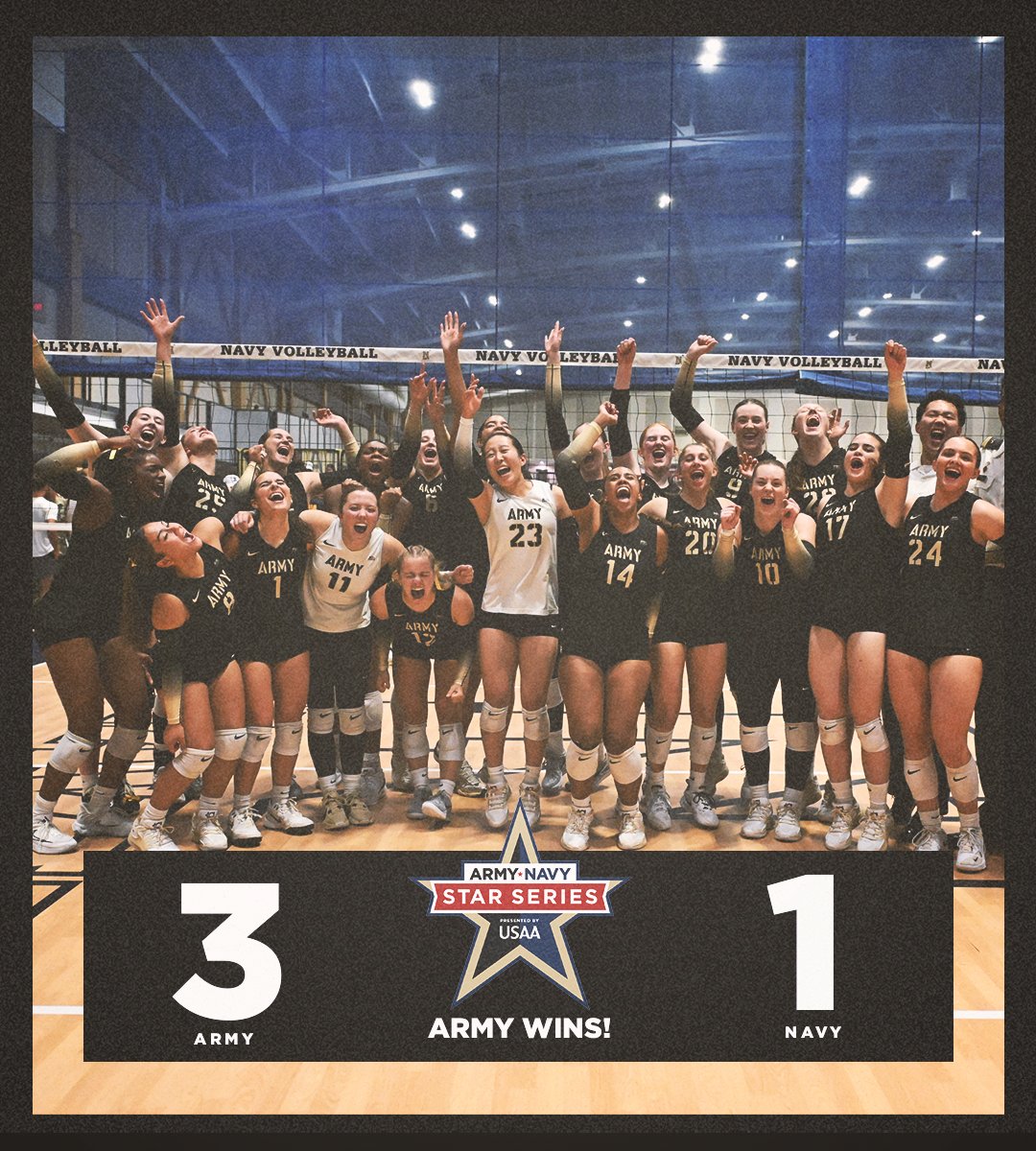 .<a href="/ArmyWP_VB/">Army Volleyball</a> claims the first ⭐️ of the 2025-26 Army-Navy Star Series presented by <a href="/USAA/">USAA</a> 👏

#ArmyNavy