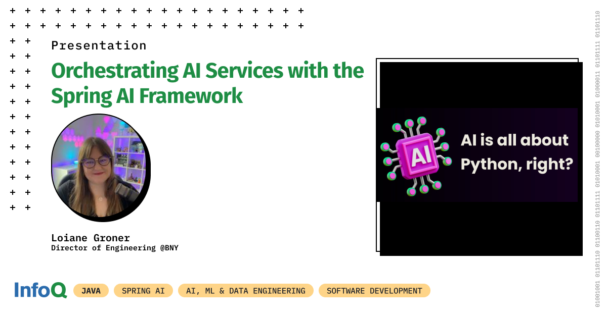 InfoQ's tweet image. You're a #Java developer, but every #AI example you find is in Python?
Good news - you don’t have to learn Python to keep up!
Discover how #SpringAI makes it easy to build production-ready AI apps in Java - the language you already know and love: bit.ly/48jOEAD
#InfoQ