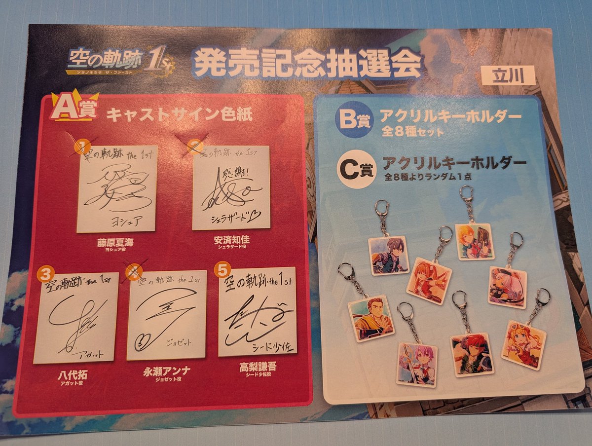 空の軌跡 the 1st 発売記念抽選会 B賞 アクリルキーホルダー 8種セット 発売記念抽選会 | 空の軌跡 the 1st