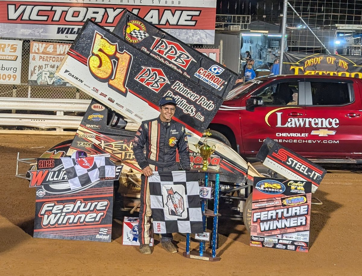 Freddie Rahmer celebrates his 1st <a href="/WilliamsGrove/">Williams Grove Speedway</a> 410 Sprint Car win of 2025 &amp; 19th of his career worth $6000 in a tremendous race over Lance Dewease &amp; Daryn Pittman