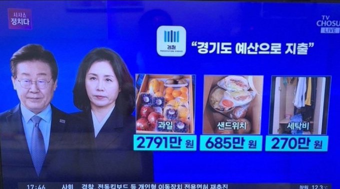 Two individuals, a man and a woman, standing side by side. A blue background with text in Korean, including 