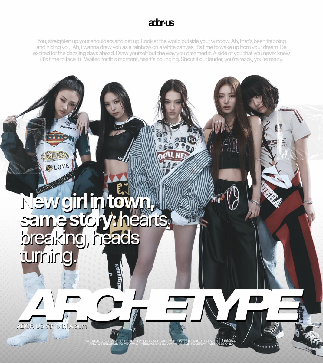 ADOR_US's tweet photo. @ECPLUSPROD ㅤ

ㅤ ADOR:US ——— 5TH MINI ALBUM
ㅤㅤ  ㅤ ⪻  𝐀 𝐑 𝐂 𝐇 𝐄 𝐓 𝐘 𝐏 𝐄  ⪼

ㅤ They  carries  the  fire  of a  warrior, 
ㅤ the ㅤ   crown ㅤ  of   ㅤa ㅤ  queen, 
ㅤ andㅤ theㅤ mysteryㅤ of  a   muse.

ㅤ #ADOR_US #ARCHETYPE 

ㅤ https://t.co/dSc0arBMzf