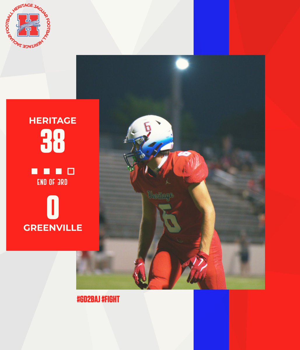 HeritageFtball's tweet photo. After 3,

Jags - 38
Lions - 0

Finish the #FIGHT
#GD2BAJ

@MidloHeritage
@BoosterHeritage
@MISD_Athletics https://t.co/Ec82cogLPg
