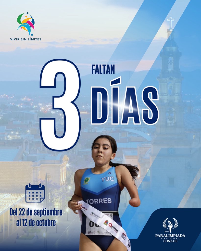 🎉 ¡Faltan solo 3 días para que inicie la gran fiesta del deporte adaptado en México!

💪 ¡Que empiece la emoción!

#ParalimpiadaNacional #Aguascalientes2025 #DeporteParalímpico #VivirSinLímites
