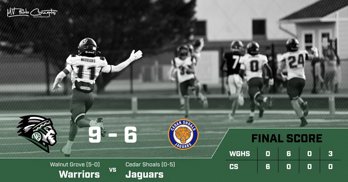 Final from The Grove is 9-6. With the WIN, the Warriors are 5-0 for the first time in School History. #FAM1LY