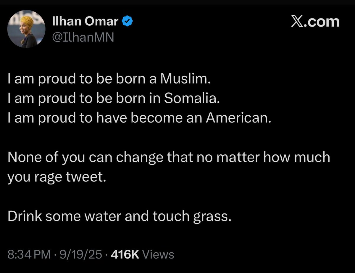 Muslim first, Somalian second, “American” third.

Expel Ilhan Omar from Congress and deport her back to Somalia. Invaders must not be allowed to conquer from within.